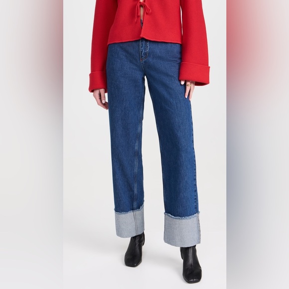 ALIGNE Soy Turn Up Straight Leg Jeans in Mid Blue - Picture 6 of 12